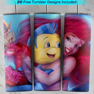 Little Mermaid 20oz Skinny Tumbler Wrap | Princess Ariel and Prince Eric  PNG Sublimation Design