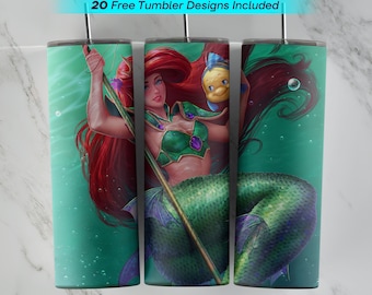 20 Unzen kleine Meerjungfrau Tumbler Wrap, kleine Meerjungfrau Sublimation Design, 20 Unzen Skinny Tumbler, PNG sofortiger Download, kleine Meerjungfrau Tumbler PNG