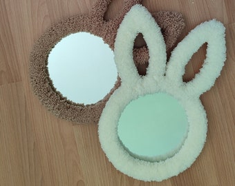 Macrame bunny rabbit boho mirror wall decoration for baby, nursery and kids room and also Easter gift