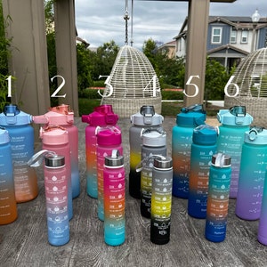 3-in-1 Half /0.3/ 0.1 Gallon Motivational Water Bottle with Straw Sticker Time Marker for Sport and Fitness I Ombre Water Bottles
