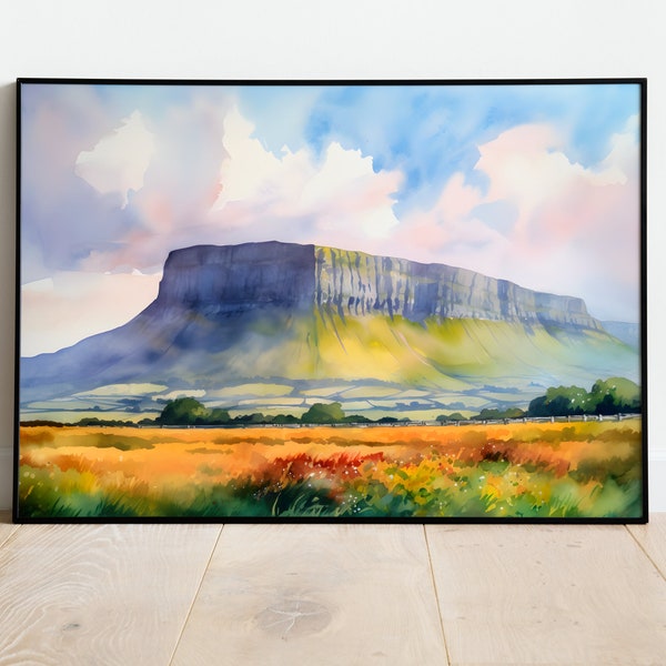 Benbulben Sligo, Ireland, Abstract Watercolour Print