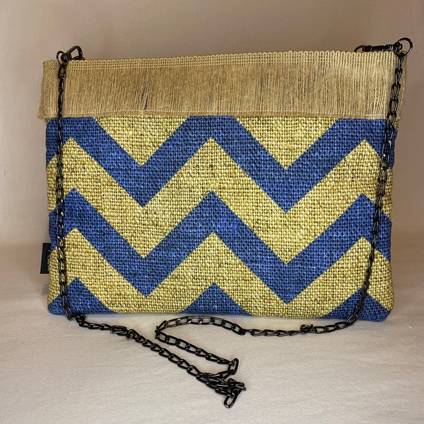 Handmade Navy Blue Zigzag Pattern Jade Clutch