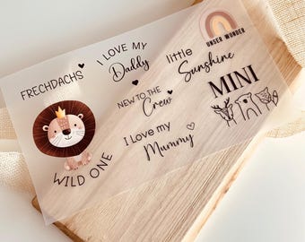 Iron-on baby sayings, 8 designs, cute lion, minimalist brown, iron-on motif, for DIY baby clothes