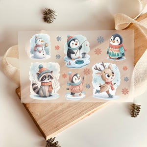 Bügelbilder Winter 17 Motive Pinguin Schneemann Rentier Waschbär Niedlich, zum Aufbügeln, Bügelmotiv, DIY Kinderkleidung