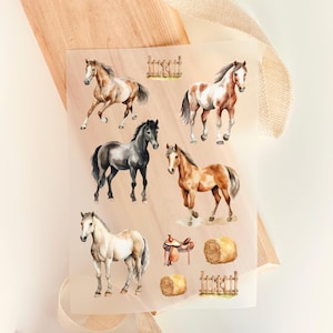 Bügelbilder Pferde Set 10 Motiv Pferd Natur Watercolor Braun, zum Aufbügeln, Bügelmotiv, DIY Kinderkleidung