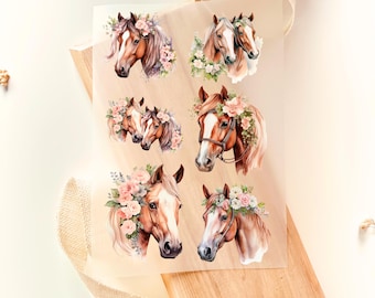 Iron-on horse patch set of 6, watercolor pastel flowers, for ironing on, iron-on motif, DIY children's clothing