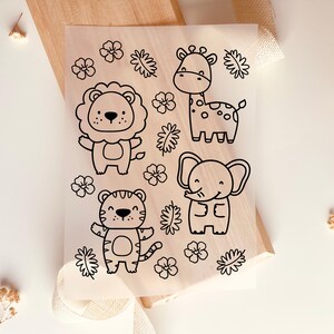 Bügelbilder Safari Tiere 17 Motive Löwe Giraffe Tiger Elefant Schwarz, zum Aufbügeln, Bügelmotiv, DIY Kinderkleidung