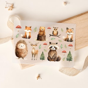 Bügelbilder Kinder Waldtiere 18 Motive Fuchs Igel Aquarell Herbst, Bügelmotiv, zum Aufbügeln, DIY Kinderkleidung