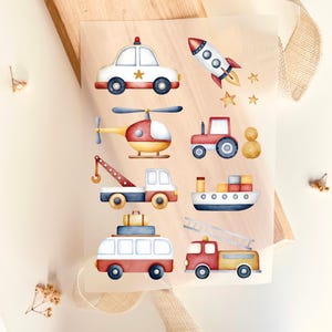 Parches termoadhesivos para vehículos, 8 diseños: camión de bomberos, policía, cohete, tractor, bonitos, para planchar, motivo termoadhesivo, ropa infantil DIY
