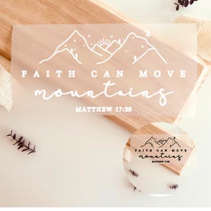 Transferencia termoadhesiva con la frase "La fe mueve montañas", montañas, Biblia, minimalista, blanco y negro, para planchar, motivo termoadhesivo, ropa DIY
