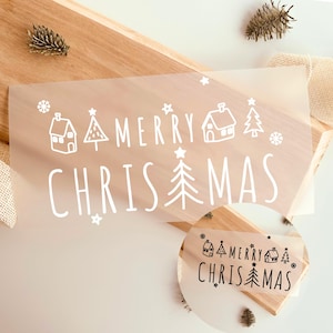 Bügelbild Merry Christmas – Weihnachtsmotiv, Schriftzug, Patches und Aufnäher in Schwarz-Weiß
