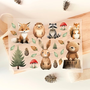Strijkapplicaties met bosdieren, set voor kinderen | 25 ontwerpen: vos, konijn, beer, wasbeer | DIY kleding strijkapplicaties | schattige dierenmotieven