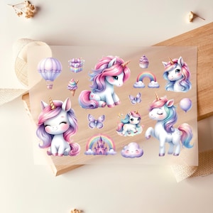 Bügelbilder Einhorn 15 Motive Regenbogen Schmetterling Schloss Rosa, zum Aufbügeln, Bügelmotiv, DIY Kinderkleidung