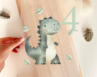 Personalized Dinosaur Iron-On Number Birthday Cute Green Boho, Iron-On Motif, DIY Children's Clothing