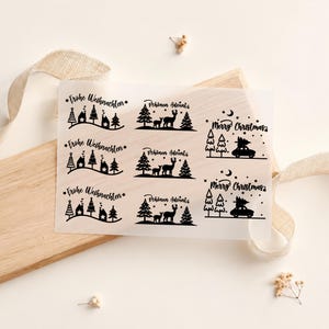 Bügelbilder Weihnachten 9 Motive Schriftzug Frohe Weihnachten Rentier Tanne Schwarz, zum Aufbügeln, Bügelmotiv, DIY Adventskalender