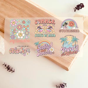 Strykmärken med text, Aloha Summer, blommor, bokstäver, för strykning, lappar, påsydda lappar