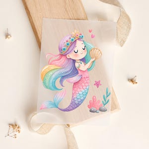 Bügelbild Meerjungfrau Ozean Fantasy Aquarell Pastell, Bügelmotiv, zum Aufbügeln, DIY Kinderkleidung
