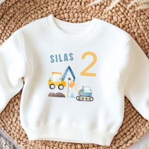 Bügelbild Baustelle personalisiert mit Bagger Motiv für Kinderkleidung