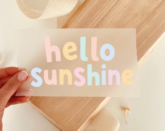 Iron-on transfer "Hello Sunshine" with a summery, retro, pastel saying, for DIY clothing.