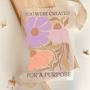 Iron-on transfer with a floral quote, motivational message, retro pastel style, for DIY clothing, iron-on motif, DIY clothing
