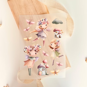 Bügelbilder Fee 12 Motive Schmetterling Pilz Märchen Rosa Niedlich, zum Aufbügeln, Bügelmotiv, DIY Kinderkleidung