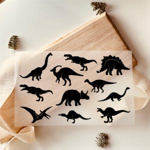 Bügelbilder Dinosaurier 11 Motive Silhouette T-Rex Triceratops Schwarz, zum Aufbügeln, Bügelmotiv, DIY Kinderkleidung