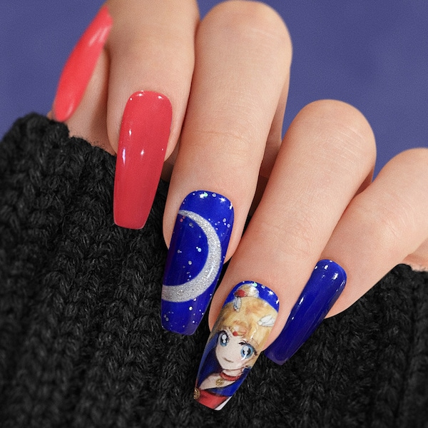 Sailor Moon Press-On Nails - Anime-Kawaii-Manga Nails - Custom Fake Nails