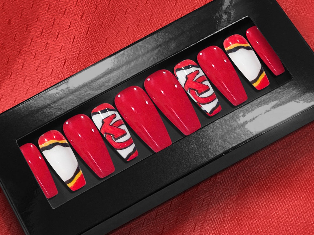 Football Nails, Kansas City Nails, Chiefs Nails,press on Nails, Cool