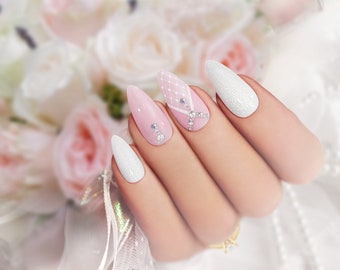 Elegant Custom Press-On Nails for Your Special Day - Bridal Wedding Fake Nails