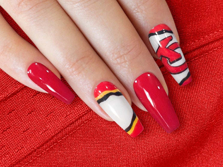 Football Nails, Kansas City Nails, Chiefs Nails,press on Nails, Cool