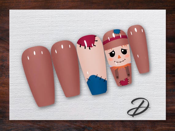 20 Thanksgiving Nail Ideas for a Festive Fall Manicure 19 Patchwork Scarecrow
