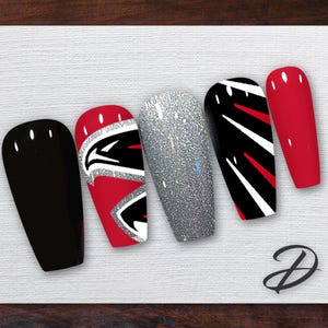 Atlanta Press-On Nails |Custom Fake Nails | Falcons Football Fan Manicure | Game Day Nails