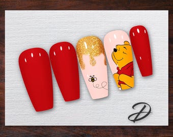 Pooh Bear Press-On Nails: Honey Drip & Bee Nail Art