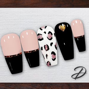 Black and Gold Leopard Cheetah Print Press On Nails – Wild Elegance with a Touch of Glamour