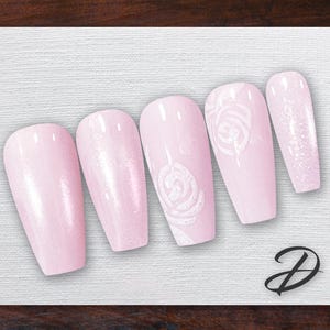 Delicate Rose with a touch of sparkle Elegant Press on Nails - Elegant Custom Fake Nails for Your Special Day