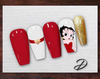 Betty Boop Press On Nails: Hand-Painted Vintage Glamour