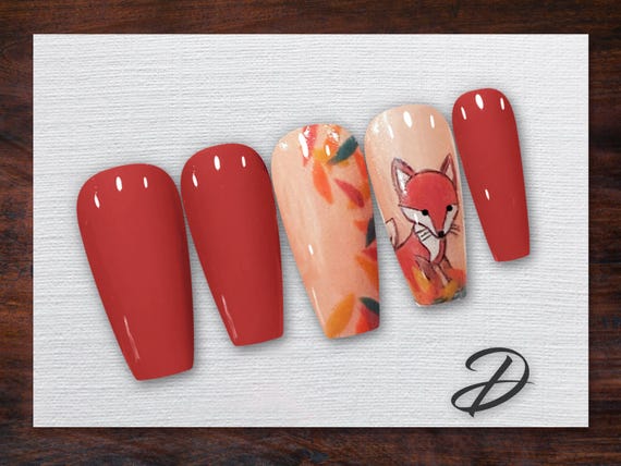 20 Fall Nail Ideas With Leaves, Plaid and Cozy Colors 3 Rust-Red Foxes