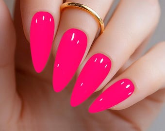 Neon Pink Press On Nails: Handcrafted Fuchsia Flame Style
