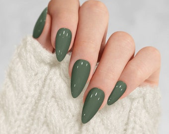 Hunter Sage Green Press-On Nails, Custom Made Fake Nails