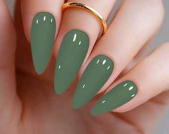 Sage Green Press-on Nails: Custom Hand-Painted False Nails