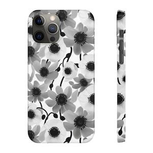 Retro and Punk Black and White Anemone Flower Pattern Design V1 Snap iPhone Phone Case