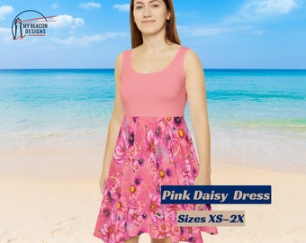 Pink Daisy Print Skater Dress: Garden Party Outfit