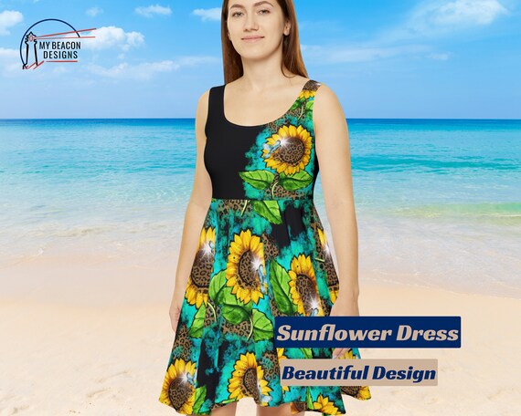 sunflower fitted dress 1950s Halter V-Neck Sunflower Fitted Waist Swing Dress main image 0