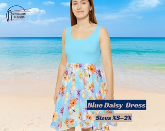 Blue Daisy Bee Skater Dress: Spring Garden Party Outfit