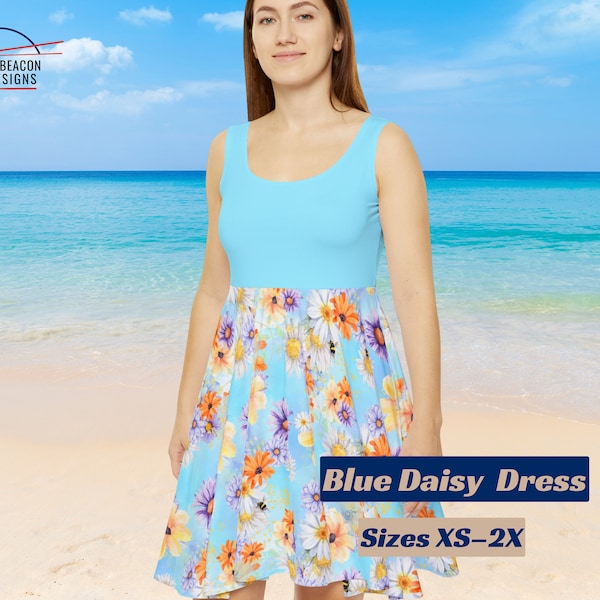 Blue Daisy and Bee Dress - Perfect Mothers Day Gift for Mom - Garden Party Outfit Spring Dance in Style with this Sassy Summer Outfit