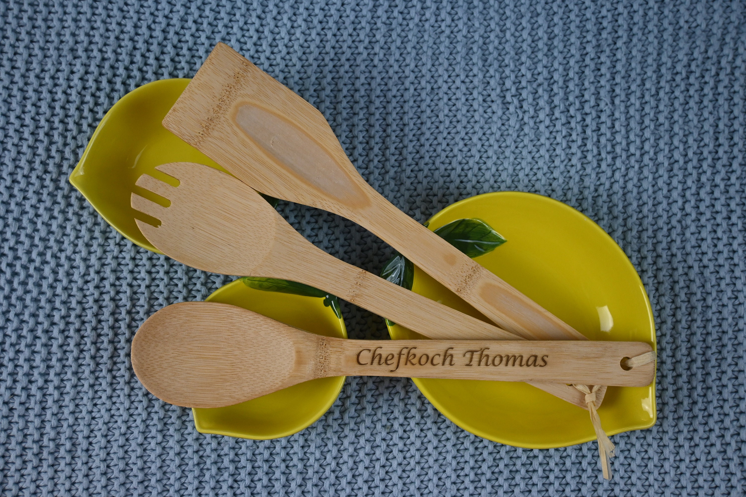 Bamboo Wood Salad Servers With Engraving Personalized Wooden Kitchen