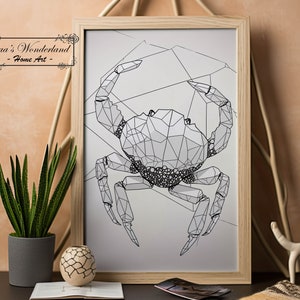Krebs druckbare digitale Wandkunst, minimalistisches geometrisches Sternzeichen Einzigartiges Geburtstagsgeschenk, neutrale schwarzweiße Astrologieästhetik