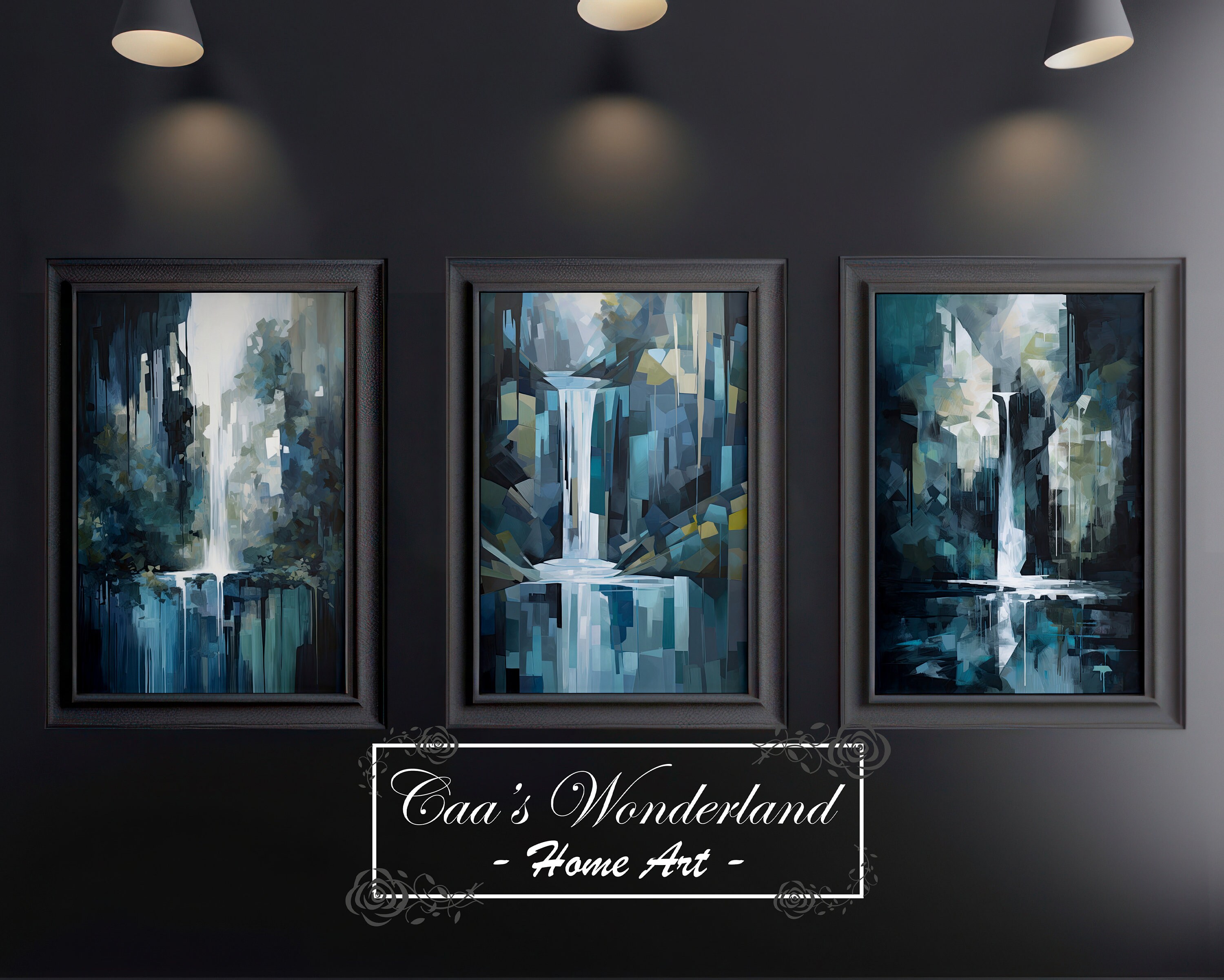 Abstrakt Wasserfall Landschaft Natur goldene Akzente Wandbild main image 0