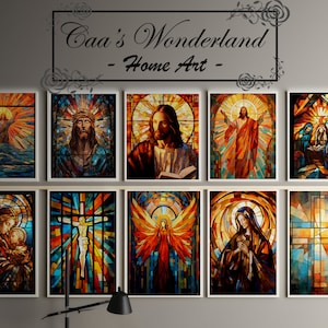 Divine Stained Glass Collection Wall Art,Christian Faux Stained Glass,Printable Religious Window Digital Download,Tempered Glass Sacred Gift