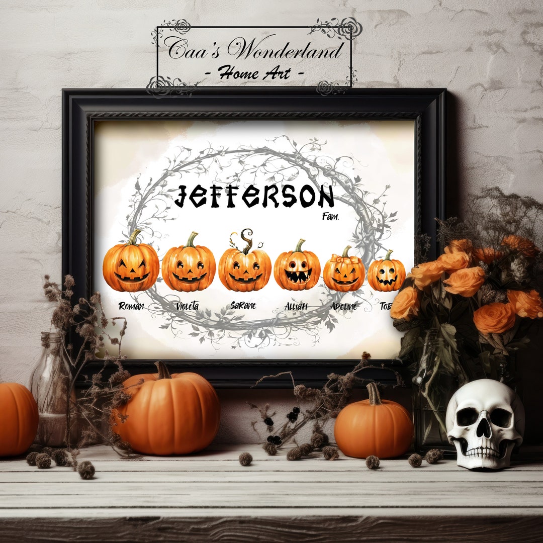 Personalised Jack-o-lanterns Family Names Wall Art Print, Halloween ...